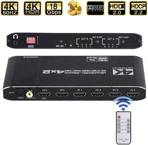 ESTONE 4K@60Hz HDMI2.0 Matrix 4K 60Hz/30Hz HDMI-compatible Matrix 4x2 Switch Splitter HDCP 2.2 4X2 Swicther With Audio HDR ARC For for TV HDTV PS4