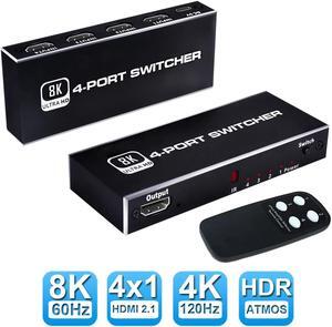 8K HDMI 2.1 Switch 4K 120Hz 4 in 1 Out, ESTONE 8K@60Hz HDMI 2.1 Splitter Switcher Selector Box 4-Port with Remote 4K 120Hz 2K 144Hz, HDMI 4x1 HDR, 48Gbps, CEC, Dolby Vision, for Xbox Series X PS5