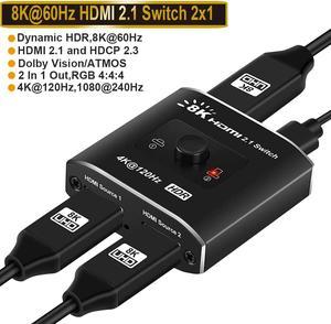 ESTONE HDMI 2.1 Switch 8K@60Hz HDMI Splitter 2 in 1 Out Supports 4K@120Hz 1080P@240Hz 3D HDR Dolby High Speed 48Gbps HDMI Switch Compatible with PS5 PS4 Fire Stick Xbox Apple TV Blu-Ray Player(OZ8Q2B)