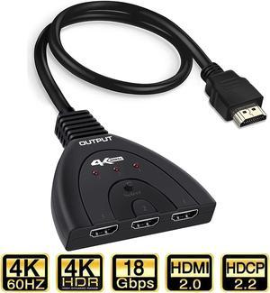 HDMI Switch 3 in 1 Out 4K HDMI Switcher with Pigtail Cable 4K 60Hz HDMI Switch HDMI 3 Port Box Hub Supports HDR 3D HDCP Compatible with PS5 PS4 Xbox Fire Stick Roku Apple TV PC