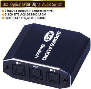 ESTONE 3 Port Digital Optical Splitter,SPDIF TOSLINK Digital Optical Audio Splitter 1x3(1 in 3 Out),Audio Format Support LPCM2.0 Doldy Digital & DTS 5.1