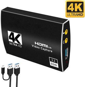 4K@60Hz Capture Card for Live Streaming, 1080P 60FPS Game Capture Card with USB3.0/Type-C & Microphone HDMI Loop-Out, Capture Card for Recording Compatible with Nintendo Switch, PS4, PS5, PC, Xbox One