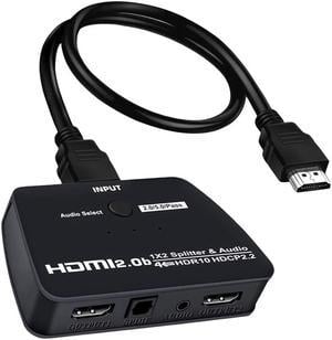 HDMI Switch 4k60hz Splitter 1X2 HDMI Switcher 1 in 2 Out with audio extractor 35mm Jack  Optical SPDIF Audio Out Manual HDMI Hub Supports HD Compatible with Xbox PS543 BluRay Player