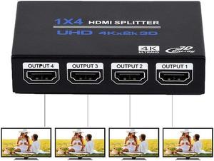 ESTONE HDMI Splitter 1 in 4 Out, 1x4 Power HDMI Splitter 4 Ports w/AC Adapter, 4Kx2K@30Hz 3D Full HD Distributor for Xbox, PS5, Roku Blu-Ray Player, HDTV  - Adapter Included