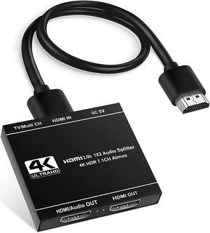 4K 1x2 HDMI Splitter with HDMI Audio Output, 1 in 2 Out 4K HDMI Splitter for Full HD 4K@60HZ 1080P 3D Splitter (1 HDMI Source to 2 HDMI Displays) Support 4Kx2K@60Hz 3D, HDCP2.3, HDR, EDID, Doby Atmos