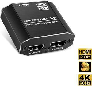 HDMI Splitter 1x2 with 4 kinds of EDID mode, 1 in 2 Out Audio Video Distributor Box, Support  HDCP2.2, HDMI2.0b, EDID, 3D, RGB 4:4:4 for PS4, Xbox, STB, Blu-ray DVD Players