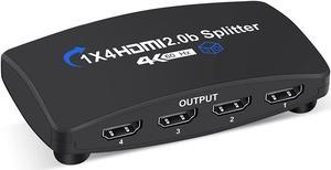 ESTONE 4K 1 in 4 Out HDMI Splitter - Ultra HD 4K @ 60 Hz 1x4 HDCP2.2, Power HDMI Supports 3D, HDCP2.2, HDR, 4K@60Hz, RGB 8:8:8 for Xbox, PS4 PS3 Fire Stick Blu Ray Apple TV HDTV - Adapter Included