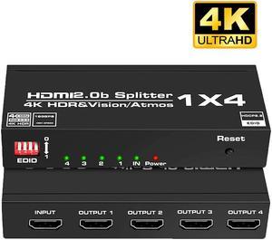 4k@60hz HDMI Splitter, 1 in 4 Out, Ultra HD 4K @ 60 Hz 1x4 HDMI Supports EDID, 3D, HDCP2.2, HDR, 4K@60Hz, 1080P@144Hz, RGB 8:8:8, Dolby Compatible with Xbox PS5/4/3 Blu-Ray Player Fire Stick Roku