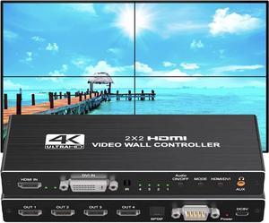 2x2 HDMI Video Wall Controller, 1080P@60Hz HDMI DVI TV Wall Processor, 1080P HDMI Video Image Processor, HDMI & DVI Input with RS232, 180 Degree Rotate,Support 2x2 1x2 1x3 1x4 2X1 3x1 4x1