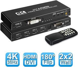 2x2 Video Wall Controller, HDMI Video Image Processor Screen Splicing 1080P high Definition Image Video Wall Controller, Support for Splicing 2X1/3X1/4X1/1X2/1X3/1X4/2X2