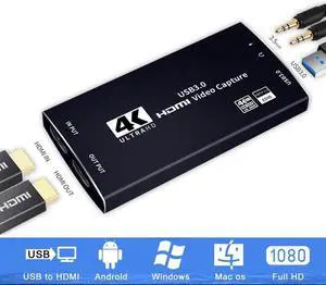 Upgraded Capture Card 4K 30fps, 4k@60hz HDMI Video Game Capture Card to USB3.0 with Microphone & HDMI Loop-Out,Support HDR, EDID, HDCP2.2 Compatible with Nintendo Switch/PS4/PS5/Xbox One