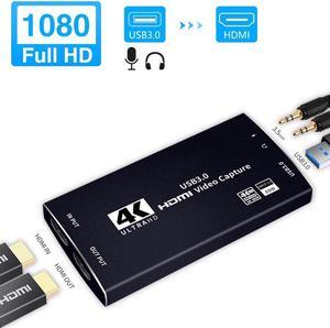 Capture Card, Audio Video Capture Card with Microphone 4k@60hz HDMI Loop-Out, 4K@30fps 1080p60fps Video Recorder for Gaming/Live Streaming/Video Conference, Support HDR, EDID, HDCP2.2