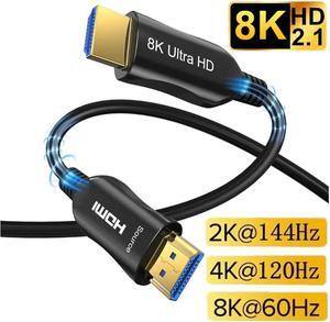 50ft 8K HDMI 2.1 Cable, Fiber Optic HDMI Cable, 48Gbps Ultra Speed, 8K 60Hz, 4K 120Hz, HDR, 3D, eARC, in Wall CL3 Rated, Slim and Flexible HMDI Cable