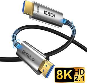 8K & 4K HDMI 2.1 Fiber Optic Cables, 16FT Ultra High Speed 48Gbps, 4K@120Hz 144Hz, 8K@60Hz, HDCP 2.2 & 2.3, HDR 10, eARC Compatible with Laptop Monitor UHD TV PS5 PS4 Dolby, Silver