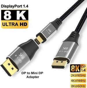 Mini DisplayPort to DisplayPort 1.4 1.4a Cable 8K 60Hz 4K 144Hz 120Hz 160Hz 2K 280Hz 240Hz 1080p 390Hz Display Port to Mini DisplayPort DP 1.4 HBR3 HDR Certified Cord, 2m (6.6 feet)