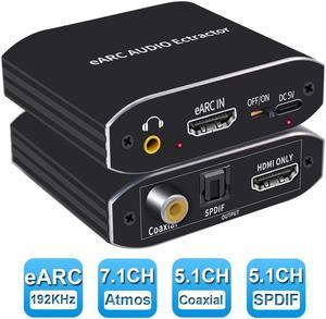 HDMI eARC Audio Extractor Splitter, HDMI to HDMI + Optical Toslink SPDIF + 3.5mm Audio Jack + Coaxial + 7.1Ch HDMI Audio Support eARC Function