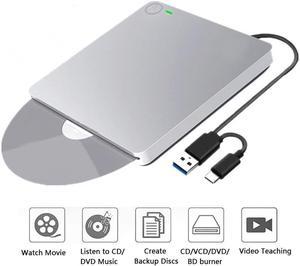 External DVD Blu-Ray Burner Drive, USB 3.0 Type-C CD DVD +/-RW Optical Drive USB C Burner Slim CD/DVD ROM Rewriter Writer Reader Portable with One Touch Pop up for PC Laptop Desktop MacBook Mac