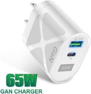 Dual Port  USB C Charger 65W PD 3.0 GaN Charger Type C Adapter with  Fast Wall Charger Compatible for iPhone 14 Pro Max/14 Plus/13, MacBook Pro, iPad Pro, Switch, Galaxy S22/S21- White