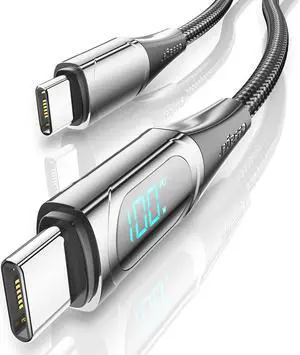 ESTONE 100W 6.6ft USB C to USB C Cable Fast Charging, Nylon Braided Type-C Cable with LED Display for lPad Air/lPad Pro, MacBook Pro, Samsung Galaxy S21/S10/S9/Plus (Black, 1-Pack, 6.6ft)