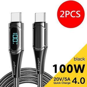 100W USB C Cable, E-Mark 5A PD 3.3ft LCD Power Display Type-C Fast Charging 480Mbps Nylon Braided Laptop Data Cord for MacBook Pro Air iPad Samsung Galaxy Pixel LG PS5 and More, 2-Pack