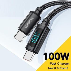 [1-Pack 3.3ft] USB C to USB C Cable with LED Display, 100W PD 5A Fast Charging Type C to Type C Cable, Nylon Braided USB-C Cord Phone Charger for Samsung iPad Pro MacBook Tablets LG Google