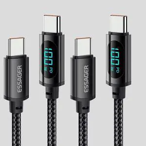 100W USB C to USB C Cable with LED Display ,ESTONE Type C to Type C Cable, USBC to USBC Fast Charging Cable Compatible with MacBook Air/Pro, iPad Pro 12.9/11/Air/Mini, Samsung Galaxy (2-Pack, 3.3ft) 100W USB C to USB C Cable with LED Display ,ESTONE Type C to Type C Cable, USBC to USBC Fast Charging Cable Compatible with MacBook Air/Pro, iPad Pro 12.9/11/Air/Mini, Samsung Galaxy (2-Pack, 3.3ft)