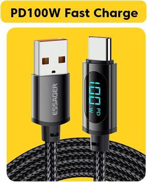1Pack 33ft USB A to USB C Cable with LED Display 7A 100W PD 7A Fast Charging Type A to Type C Cable Nylon Braided USBC Cord Phone Charger for Samsung iPad Pro MacBook Tablets LG Google