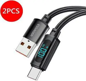 7A 100W USB A to USB C Cable Fast Charging, ESTONE Nylon Braided Type-C Cable with LED Display for lPad Air/lPad Pro, MacBook Pro, Samsung Galaxy S21/S10/S9/Plus (2-Pack, 6.6ft) 7A 100W USB A to USB C Cable Fast Charging, ESTONE Nylon Braided Type-C Cable with LED Display for lPad Air/lPad Pro, MacBook Pro, Samsung Galaxy S21/S10/S9/Plus (2-Pack, 6.6ft)