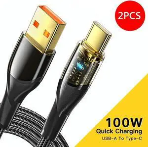 7A 100W USB A to USB C Cable Fast Charging, ESTONE Nylon Braided Type-C Cable Transparent for lPad Air/lPad Pro, MacBook Pro, Samsung Galaxy S21/S10/S9/Plus (2-Pack, 6.6ft) 7A 100W USB A to USB C Cable Fast Charging, ESTONE Nylon Braided Type-C Cable Transparent for lPad Air/lPad Pro, MacBook Pro, Samsung Galaxy S21/S10/S9/Plus (2-Pack, 6.6ft)