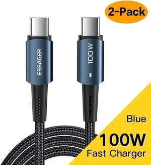 USB-C to USB-C Cable,  Cable 100W 6.6ft 2-Pcs, Type C Charging Cable Fast Charge for MacBook Pro 2020, iPad Pro 2020, iPad Air 4, iPad Mini 6, Galaxy S21, Pixel, Switch (Blue)