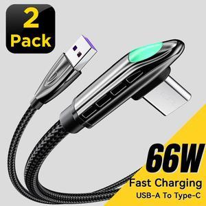 [2-Pack 3.3ft] USB C to USB C Cable 90 Degree Right Angle, 66W  PD 6A Fast Charging Type C to Type C Cable, Nylon Braided USB-C Cord Phone Charger for Samsung iPad Pro MacBook Tablets LG Google