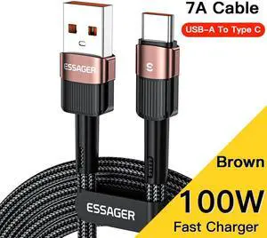 PD 100W USB A to USB C Cable,7A Fast Charging USB C Cable Nylon Braided Charger Cord Type C Translucent Cable for Samsung S21 S20 iPad Pro Google Pixel LG [6.6FT, 1-Pack]