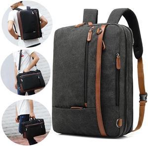 3 in 1 Convertible Laptop Backpack Bag, Mens Messenger Bag Business Briefcases Fits 17.3 /15.6 Inch Laptop, Shoulder Bags Computer Backpacks for Travel College Office for Men Women, Canvas Black