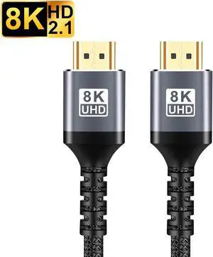 8K HDMI Cable 2.1 3.3FT,ESTONE Slim 48Gbps High Speed HDMI Braided Cord-48Gbps High Speed 3D 8K60 4K120 144Hz , HDCP 2.2&2.3, Dynamic HDR,eARC