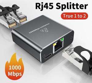 Gigabit Ethernet Splitter 1 in 2 Out, 1000Mbps 1x2 Splitter - LAN/Internet Cable Splitter - Cat5/5e/6/7/8 Splitter 1 to 2, RJ45 Network Extension Connector | Plug&Play | Cost-Effective