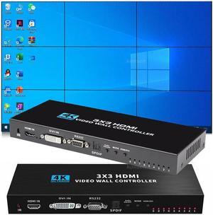Video Wall Controller 3x3, Support 1080P@60Hz HDMI Output and Input for 9 TV Splicing Display & 13 Display Modes -1x1,1x2, 1x3, 1x4, 2x1, 2x2, 2x3, 2x4, 3x1, 3x2, 3x3, 4x1, 4x2