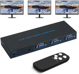 4x3 VGA Switch Video Selector Switcher Box (4 Input 3 Output), 4 Port Powered VGA Switch 4 PC to 3 Monitors/Projector with Remote