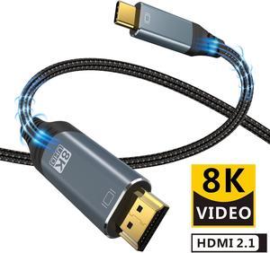 USB C to HDMI Cable [8K, 48Gbps], Type C to HDMI 2.1 Adapter Cord, 8K@30Hz, 4K@120Hz, HDR, [Thunderbolt 4/3, USB 4 Compatible] for iMac, MacBook Pro/Air M1 2021, iPad Pro, Surface Pro, 3.3ft