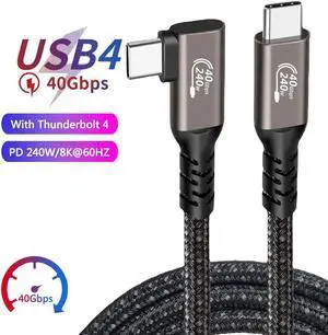 Right Angle USB C 4.0 Gen 3 Cable Nylon Braided: Supporting 8K HD Display, 40 Gbps Data Transfer and Powerful 240W Charging USB C to Type-C Cable for Laptop, Hub, Docking, 3.3FT Right Angle USB C 4.0 Gen 3 Cable Nylon Braided: Supporting 8K HD Display, 40 Gbps Data Transfer and Powerful 240W Charging USB C to Type-C Cable for Laptop, Hub, Docking, 3.3FT