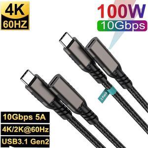 2-Pack USB C Extension Cable, (1.6Ft/10Gbps/100W/4K), USB C 3.2 Extender Nylon Type C Male to Female Cord Charging & Transfer Compatible with PC, laptops, tablet, mobile phones and etc.