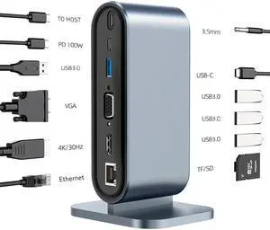 USB C HUB, Vertical Upgraded 12 in 1 Type C Hub Dongle Adapter , 4 USB-A 5Gbps, PD 100W, USB-C Data, 100M Network, TF/SD Card Reader,Mic/Audio USB C Adapter for Laptops
