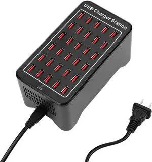 30-Port USB Charging Station, 150W/30A USB Charger Station, Multi Ports USB-A Charging Hub with LED Display, Compact Desktop Charger for Multiple Devices, Smartphones,Tables,and More Devices - Black