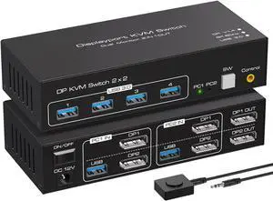 8K KVM Switch DisplayPort 2 Monitors 2 Computers Support 8K@60Hz KVM Switcher PC Display Share 2 Monitors and 4 USB 3.0 Support Copy and Extend Mode