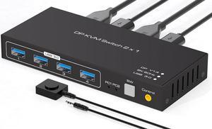 USB 3.0 KVM Switch DisplayPort 1.4 for 2 Computers with 8K@60Hz / 4K@120Hz / 4K@144Hz Display Port Video & 4x 5Gbps USB Ports, FreeSync, G-SYNC and HDR Support - Wired Controller