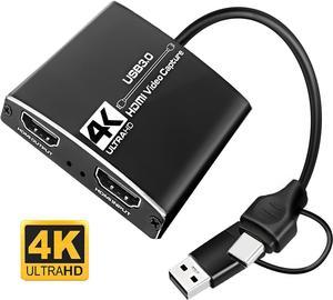 ESTONE 1080P 60fps 4K/30Hz USB Video Capture Device Video Capture Card Dongle HDMI-compatible to USB 3.0/USB-C for Game Record Live Streaming Broadcast, works with PC and Mac