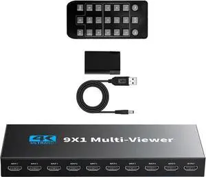 HDMI Multiviewer Switch 9x1, ESTONE Nine Seamless Switcher 9 in 1 Out with IR Remote Control, Support 4K Full HD and 10 Display Modes for Security Camera, Gaming Consoles