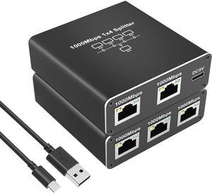 Ethernet Splitter [4 Devices Simultaneous Networking], Gigabit RJ45 Ethernet Splitter 1 to 4, 1000Mbps Network Extension Connector with USB Power Cable, 8P8C Extender Plug for Cat5/5e/6/7/8 Cable