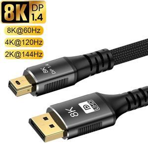 10FT Mini DP to DisplayPort 8K Cable 8K(7680x4320)@60Hz 4K@144Hz DisplayPort 1.4 Bi-Directional Transmission DisplayPort to Mini DisplayPort 8K Cable