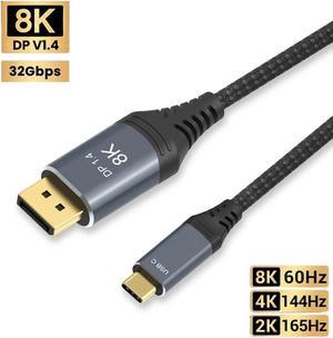 USB C to DisplayPort 1.4 Cable 8K@60Hz 4K@240Hz Thunderbolt 4/3 to DisplayPort Cord USB C to DP 1.4 32.4Gbps Braided Compatible iPhone15, MacBook Pro/Air, iPad, Mac Mini, Galaxy, XPS 17, 6.6FT
