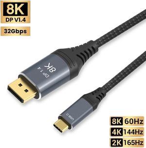 USB C to DisplayPort 1.4 Cable 8K@60Hz 4K@240Hz Thunderbolt 4/3 to DisplayPort Cord USB C to DP 1.4 32.4Gbps Braided Compatible iPhone15, MacBook Pro/Air, iPad, Mac Mini, Galaxy, XPS 17, 3.3FT